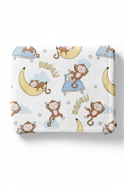 Monkey See, Monkey Snooze Personalized Kids Blanket