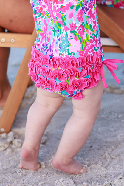 Long Sleeve Rash Guard With Ruffle Bottom | Petal Splash