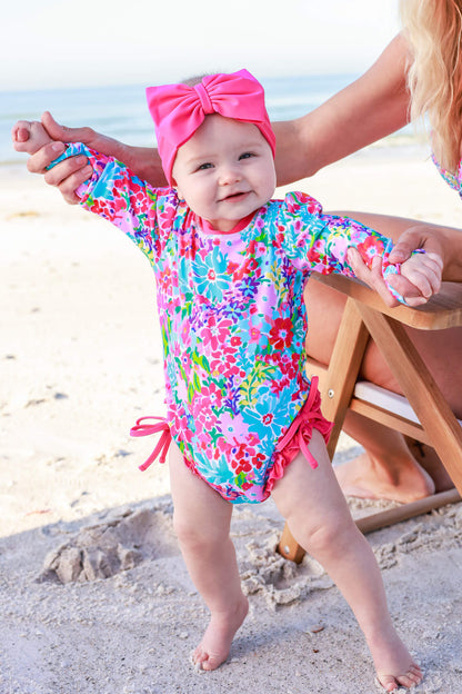 Long Sleeve Rash Guard With Ruffle Bottom | Petal Splash