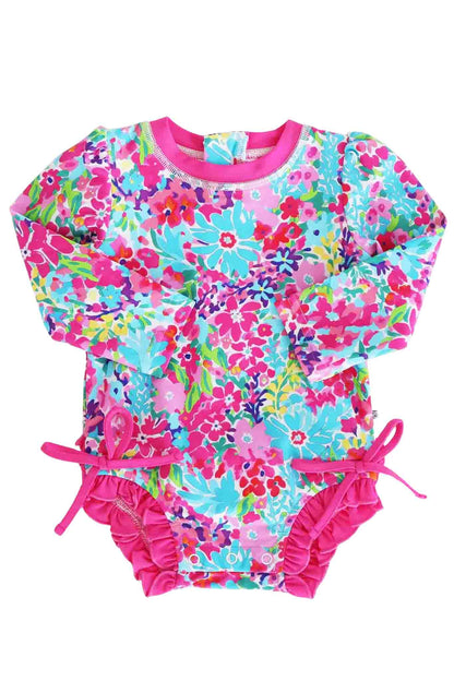 Long Sleeve Rash Guard With Ruffle Bottom | Petal Splash