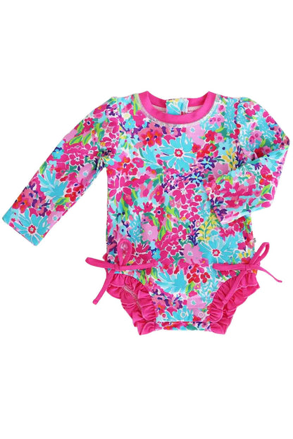 Long Sleeve Rash Guard With Ruffle Bottom | Petal Splash