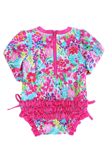 Long Sleeve Rash Guard With Ruffle Bottom | Petal Splash