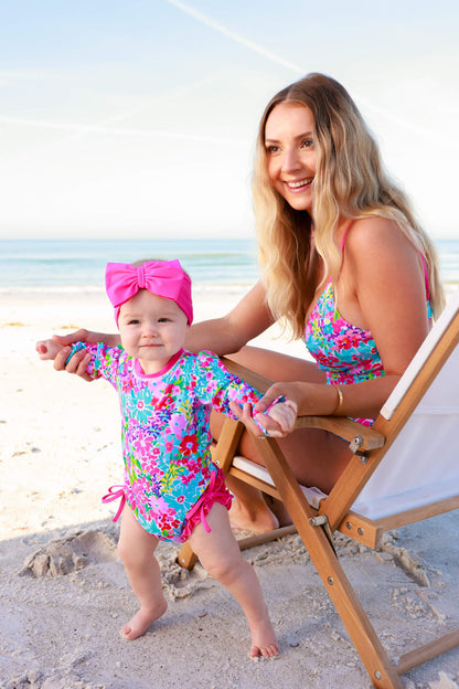 Long Sleeve Rash Guard With Ruffle Bottom | Petal Splash