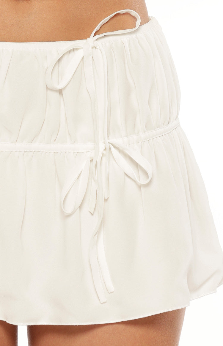 Peyton White Ruched Mini Skirt