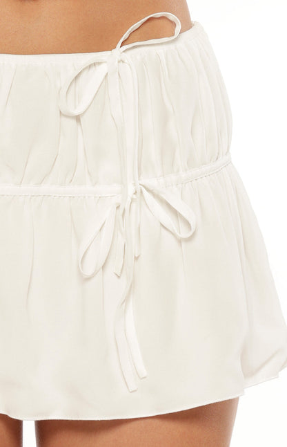 Peyton White Ruched Mini Skirt