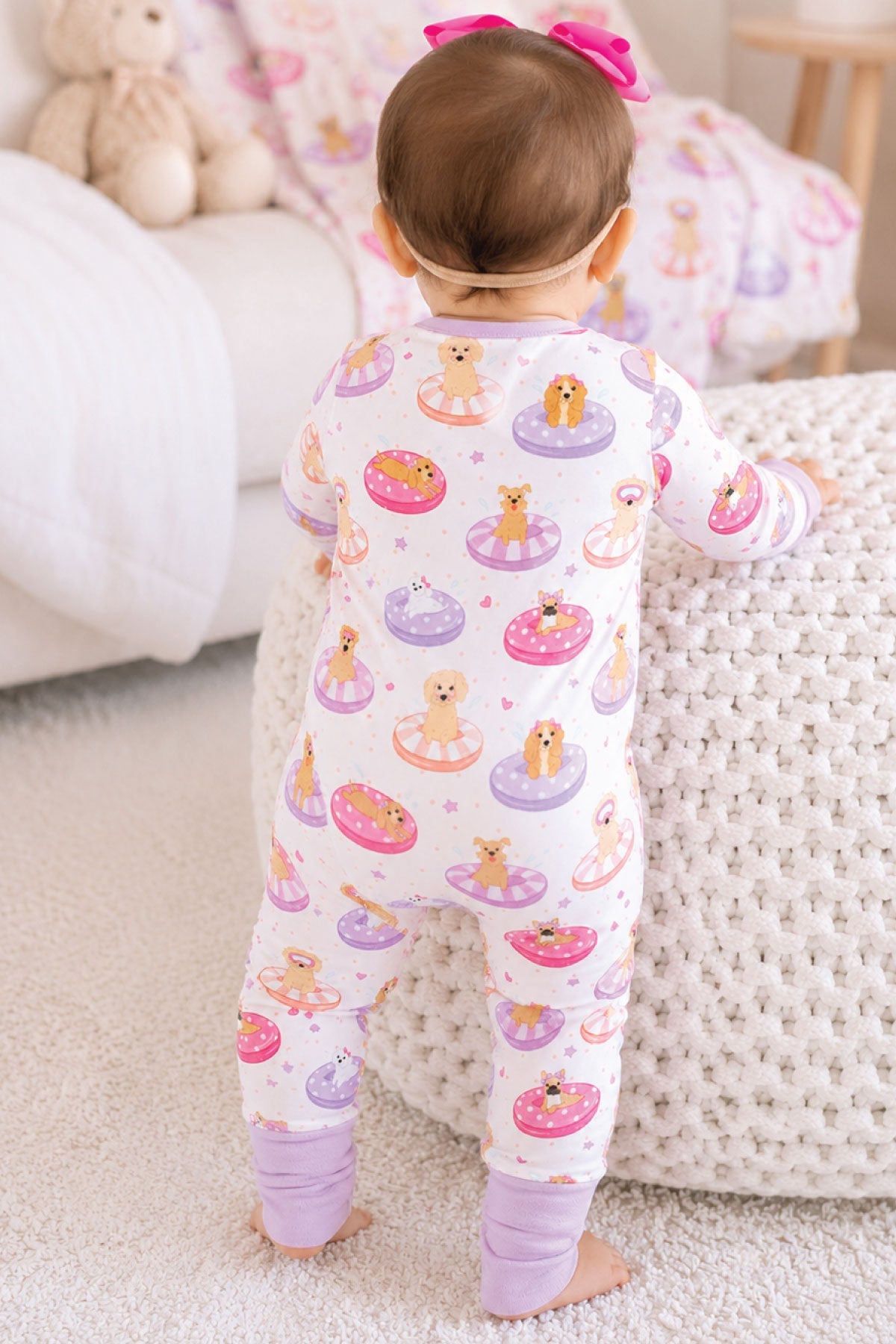 Convertible Zip Romper | Poolside Pups Pink