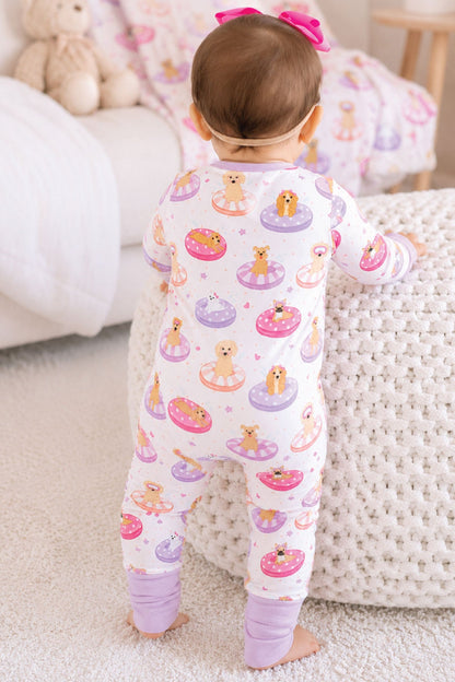 Convertible Zip Romper | Poolside Pups Pink