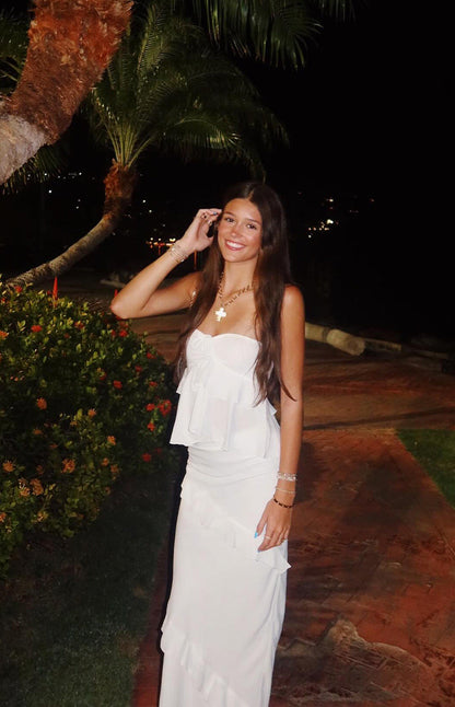 Raleigh White Ruffle Strapless Top
