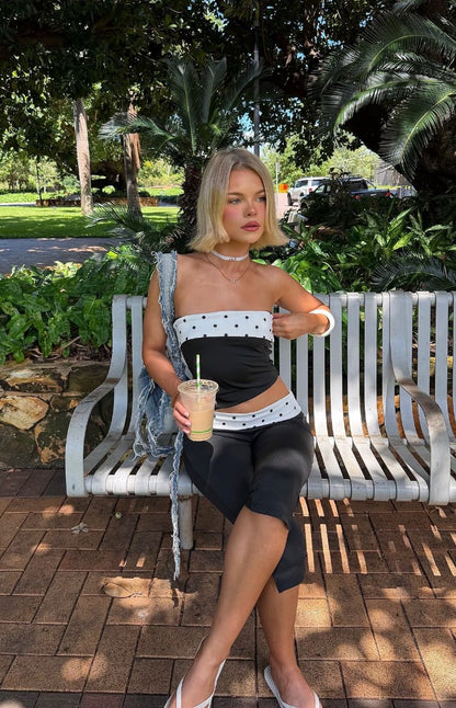 Reece Black Polka Dot Strapless Top