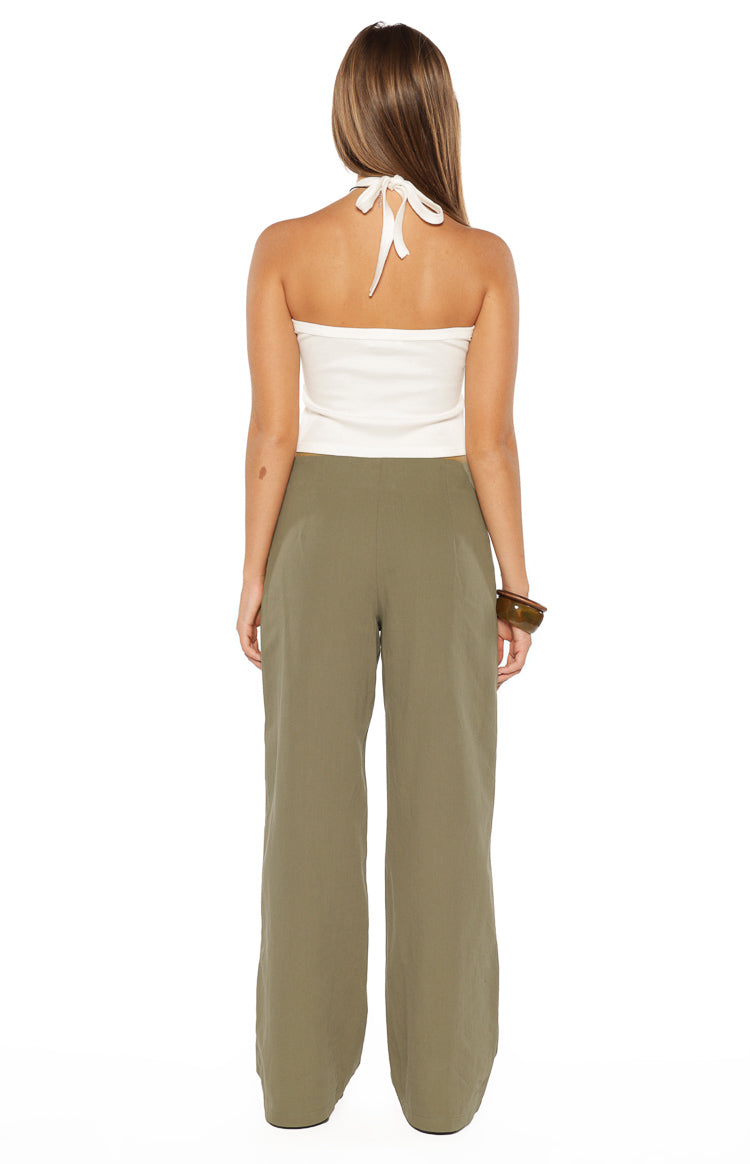 Rewind Green Buckle Detail Straight Leg Pants