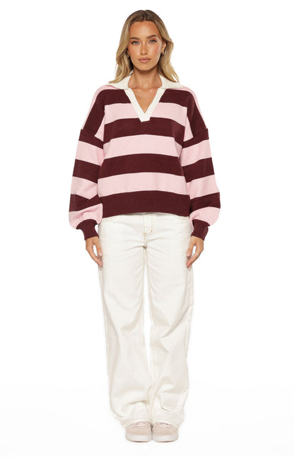 Rina Pink Stripe Polo