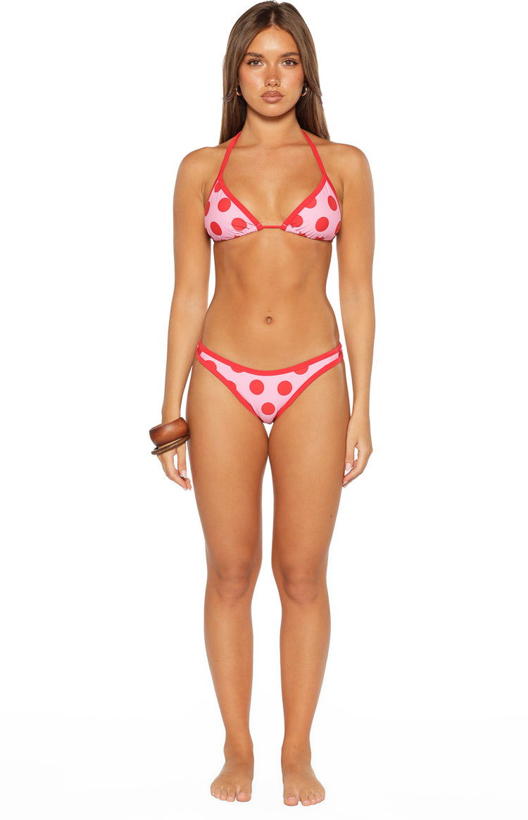 Roma Pink and Red Polka Dot Contrast Bind Bikini Bottoms