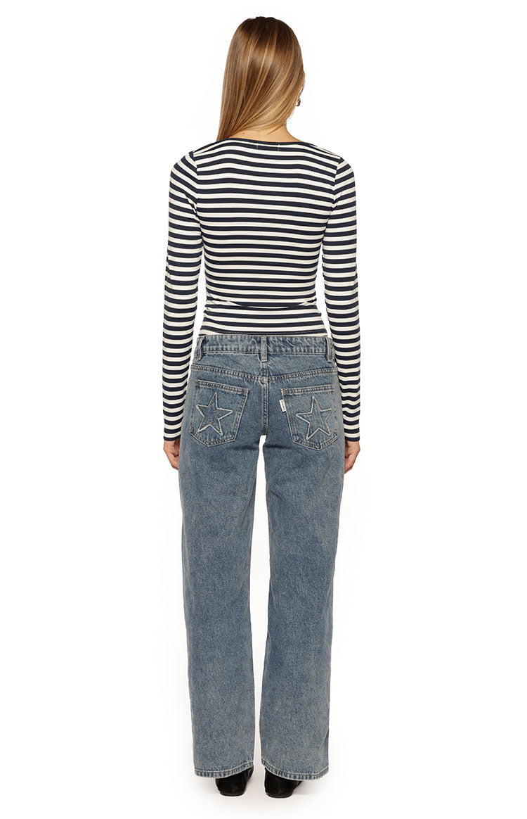 Ronney Navy Stripe Long Sleeve Top
