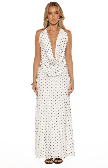 Rozie White Polka Dot Mesh Maxi Skirt