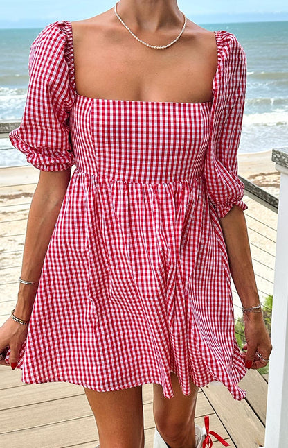 Rubi Red Gingham Babydoll Mini Dress