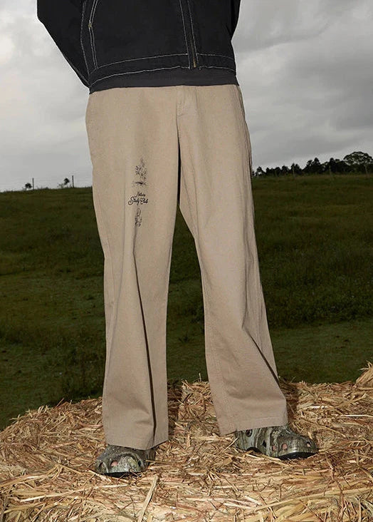 AFENDS Mens Flower Patch - Pablo Printed Pant - Stone