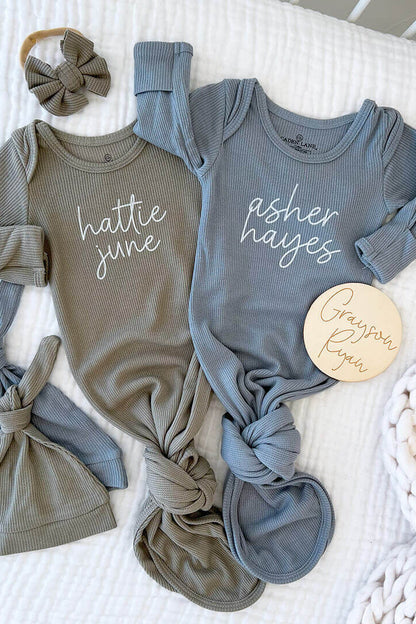 Boy Personalized Bamboo Newborn Baby Knot Gown & Hat