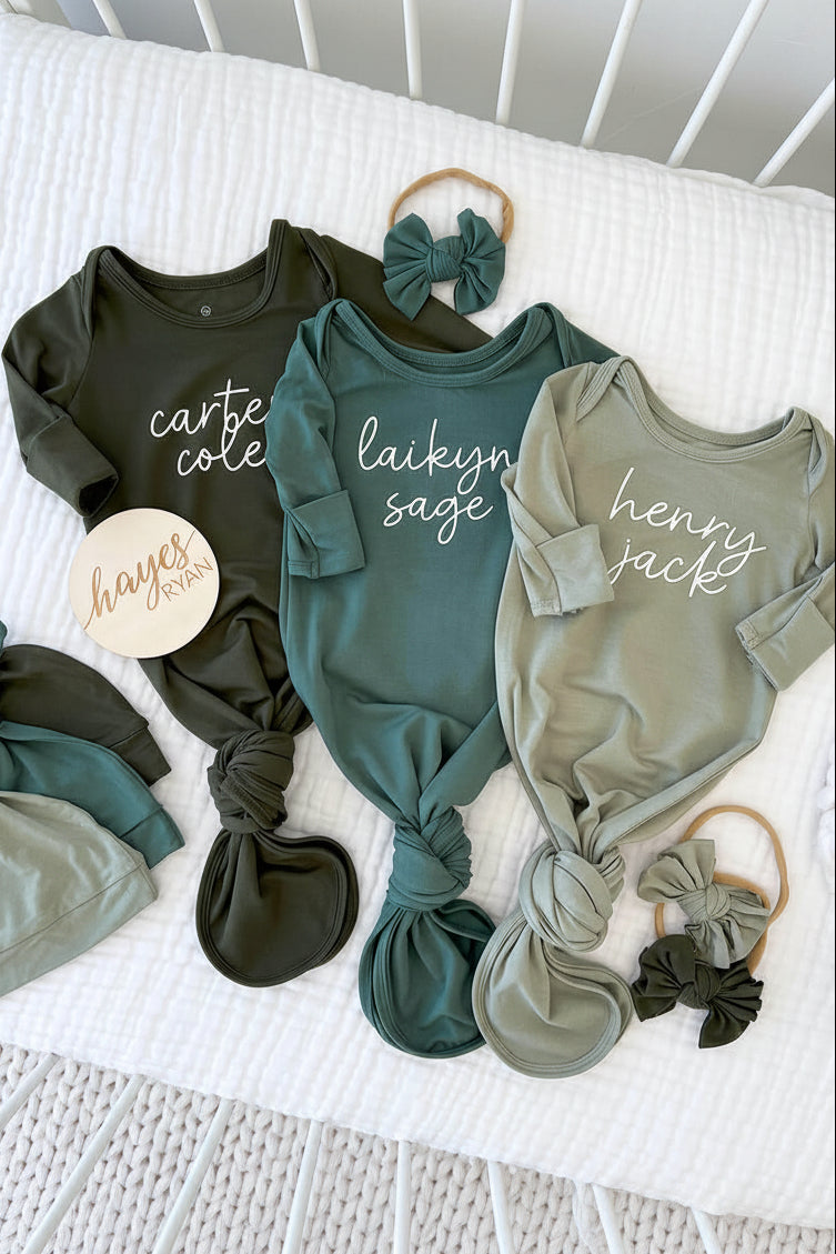 Boy Personalized Bamboo Newborn Baby Knot Gown & Hat