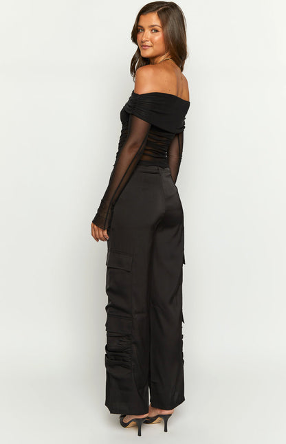 Satin Sapphire Black Cargo Pants