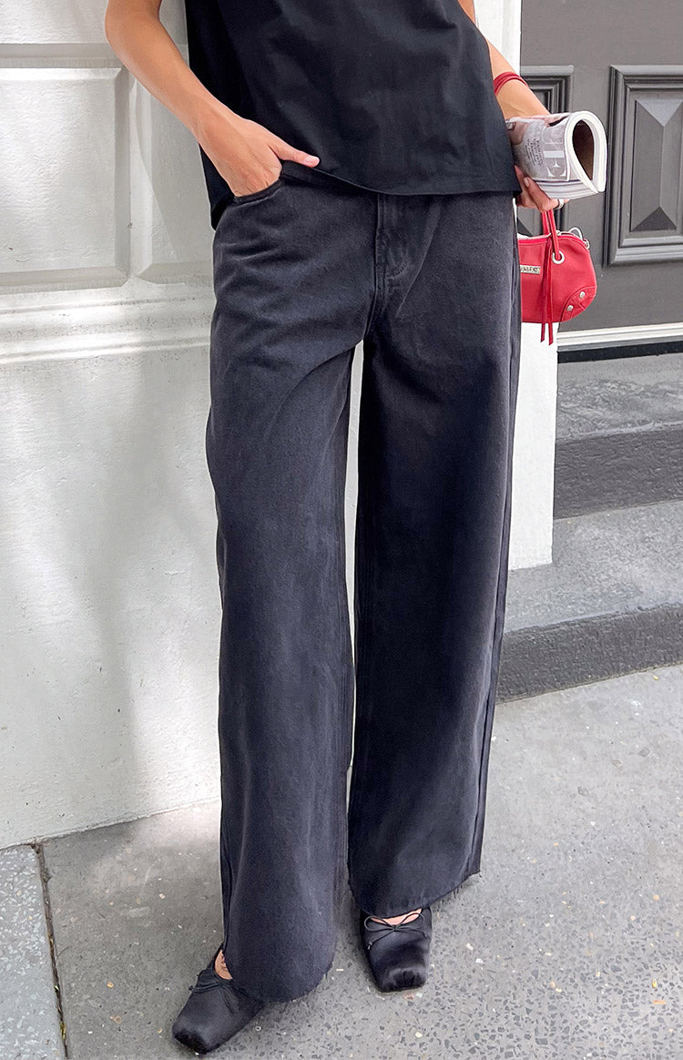 She's Yours Black Wide Leg Boyfriend Jeans