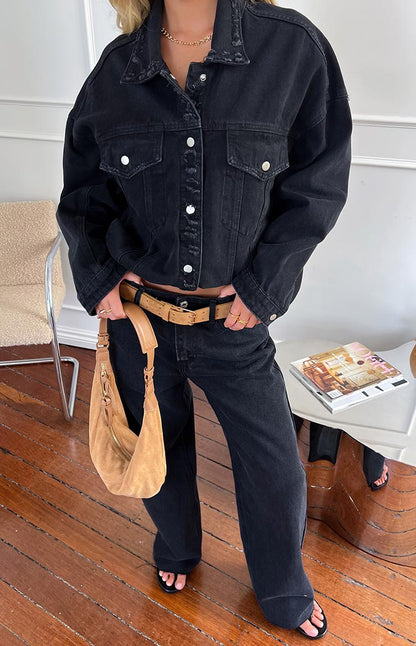 She's Yours Black Wide Leg Boyfriend Jeans