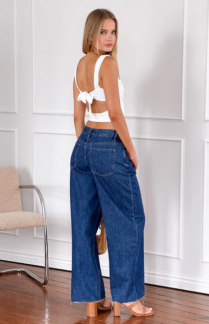 She's Yours Dark Wash Denim Wide Leg Boyfriend Jeans