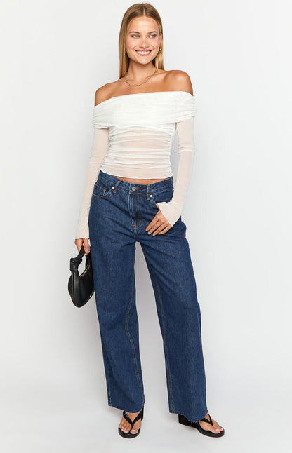 She's Yours Dark Wash Denim Wide Leg Boyfriend Jeans