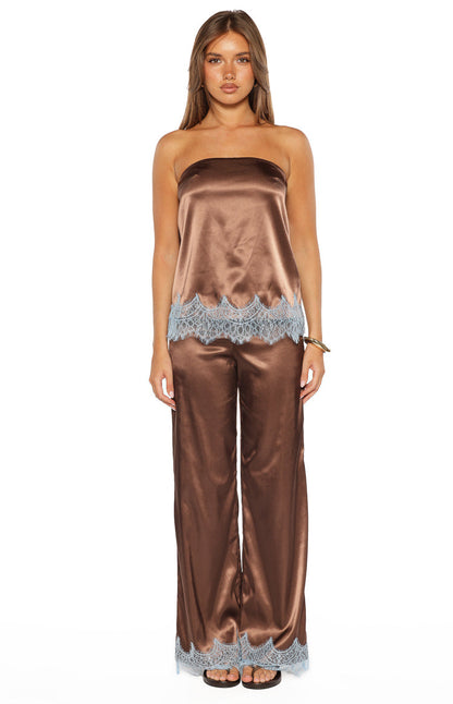 Shirley Brown Satin Lace Trim Strapless Top