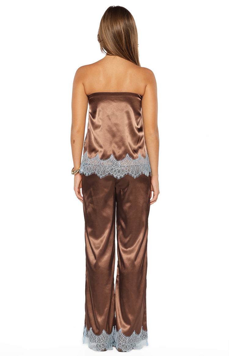 Shirley Brown Satin Lace Trim Strapless Top