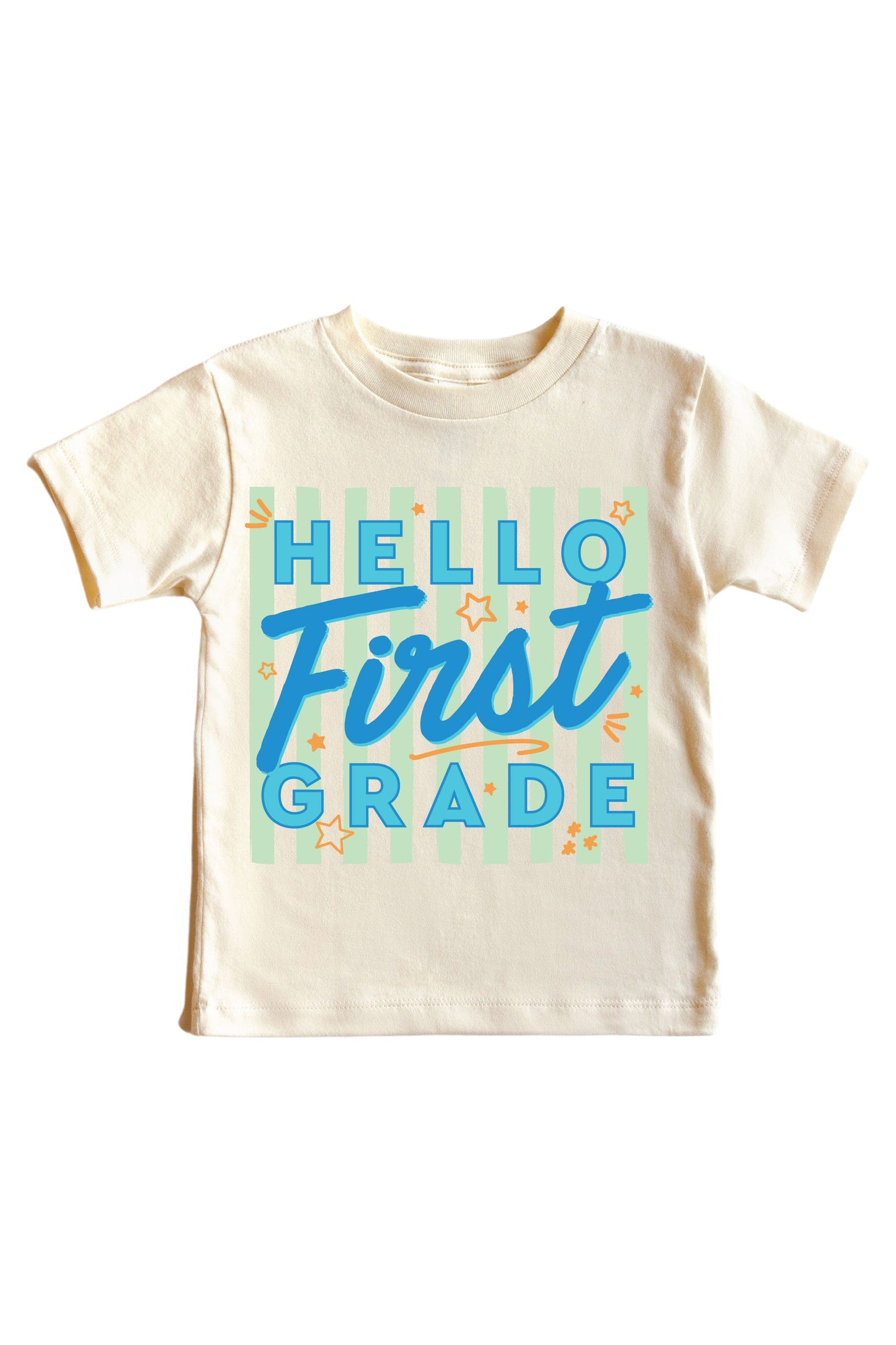 Hello New Grade Stripes Kids Graphic Tee | Natural