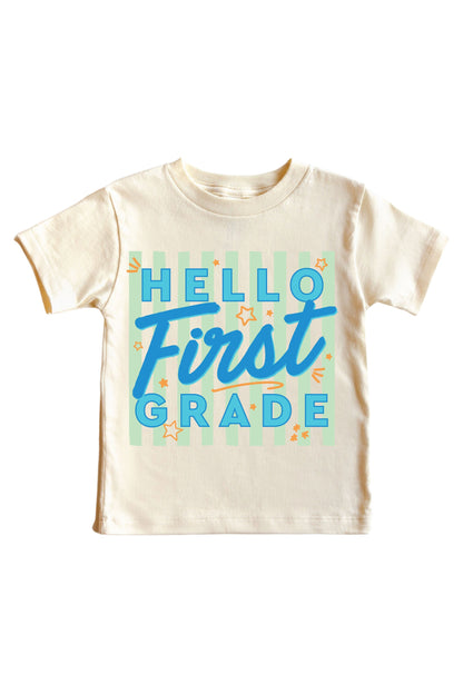 Hello New Grade Stripes Kids Graphic Tee | Natural
