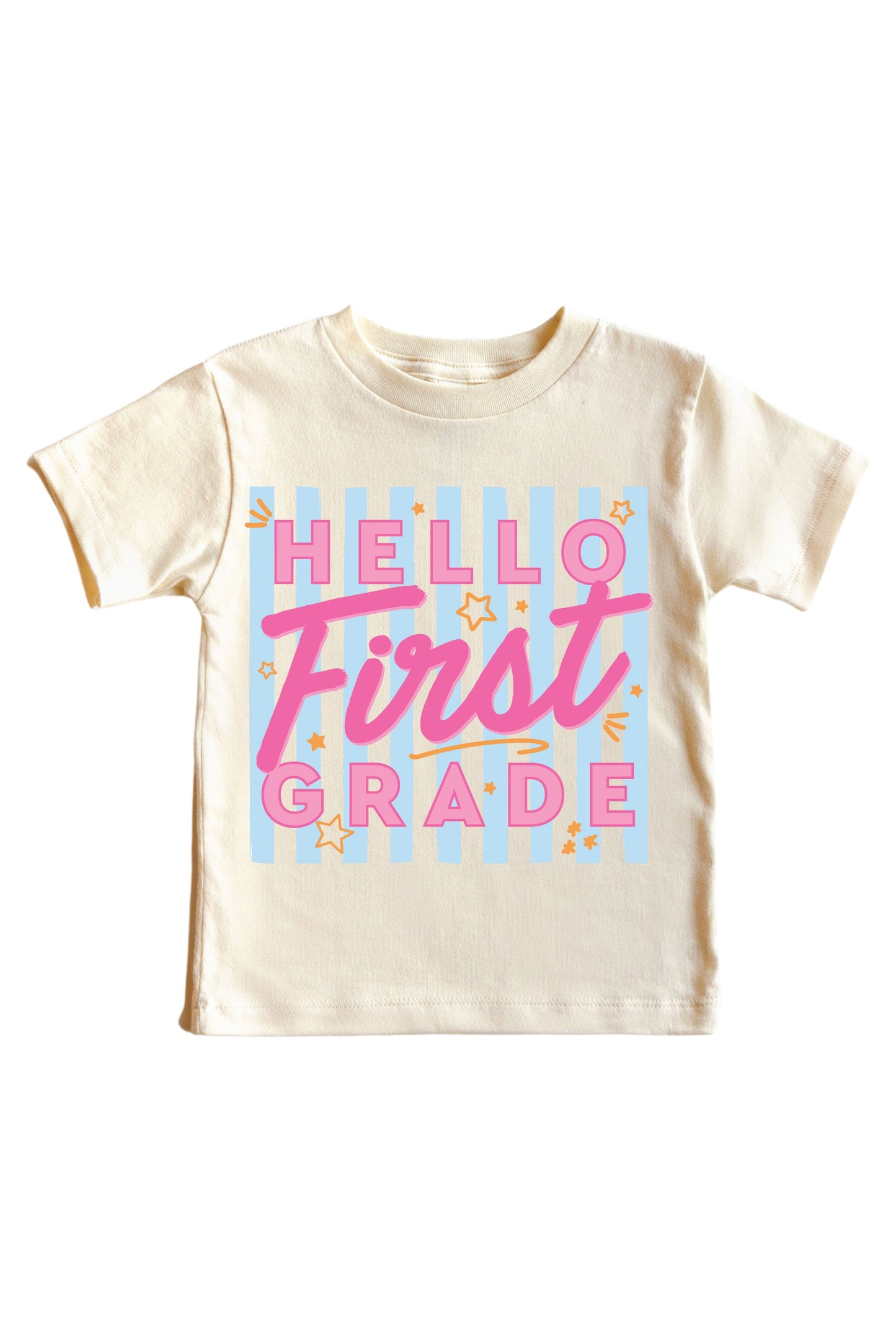 Hello New Grade Stripes Kids Graphic Tee | Natural