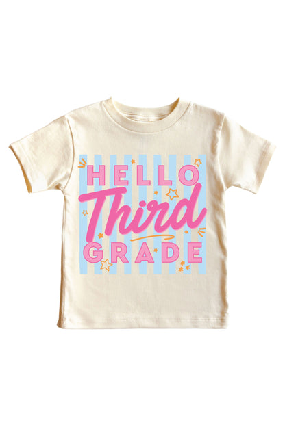 Hello New Grade Stripes Kids Graphic Tee | Natural