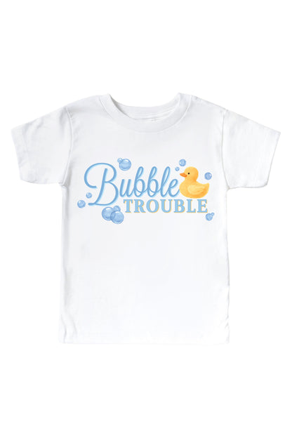Bubble Trouble Blue Graphic Bodysuit & Kids Tee | White