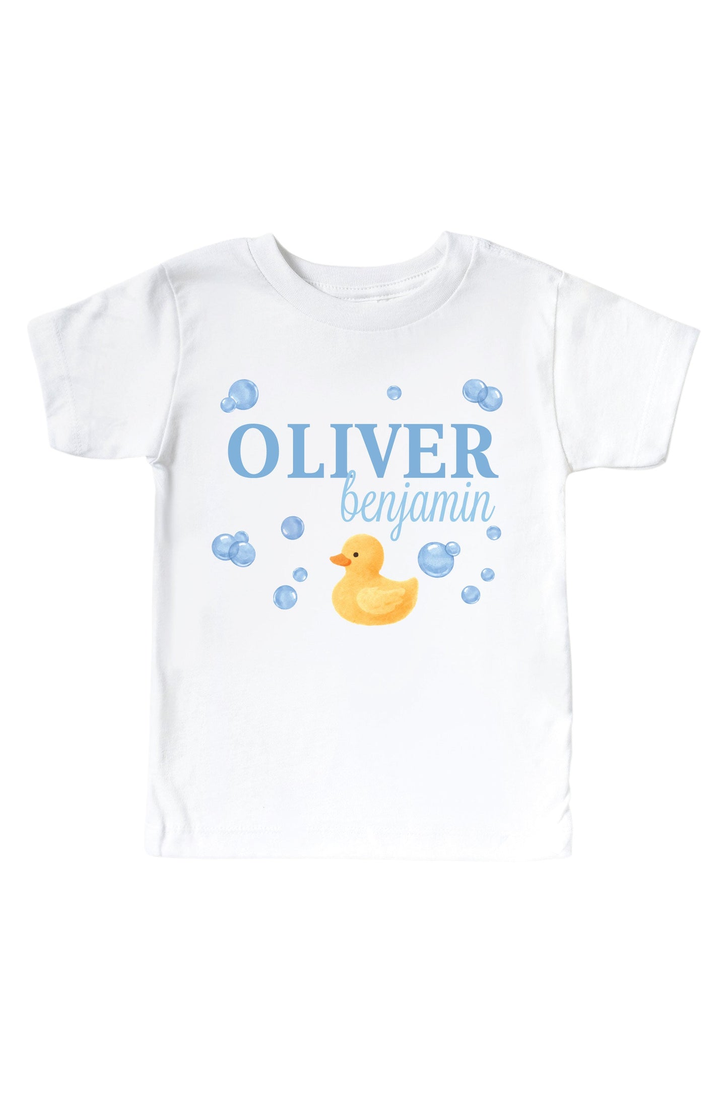 Personalized Bubble Duckie Blue Graphic Bodysuit & Kids Tee | White