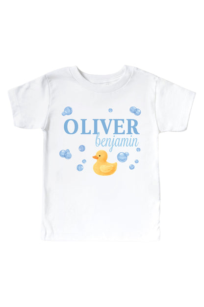 Personalized Bubble Duckie Blue Graphic Bodysuit & Kids Tee | White