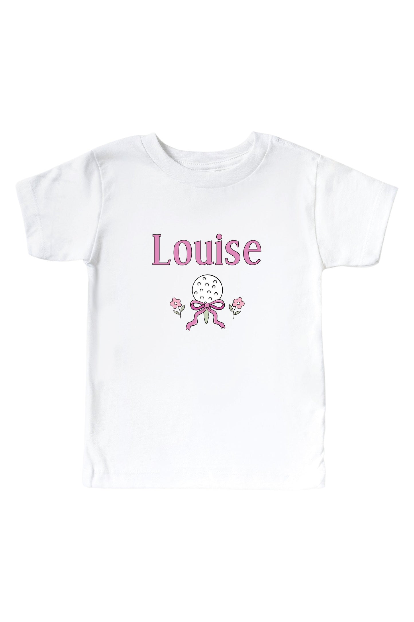 Personalized Caddie Crew Pink Graphic Bodysuit & Kids Tee | White