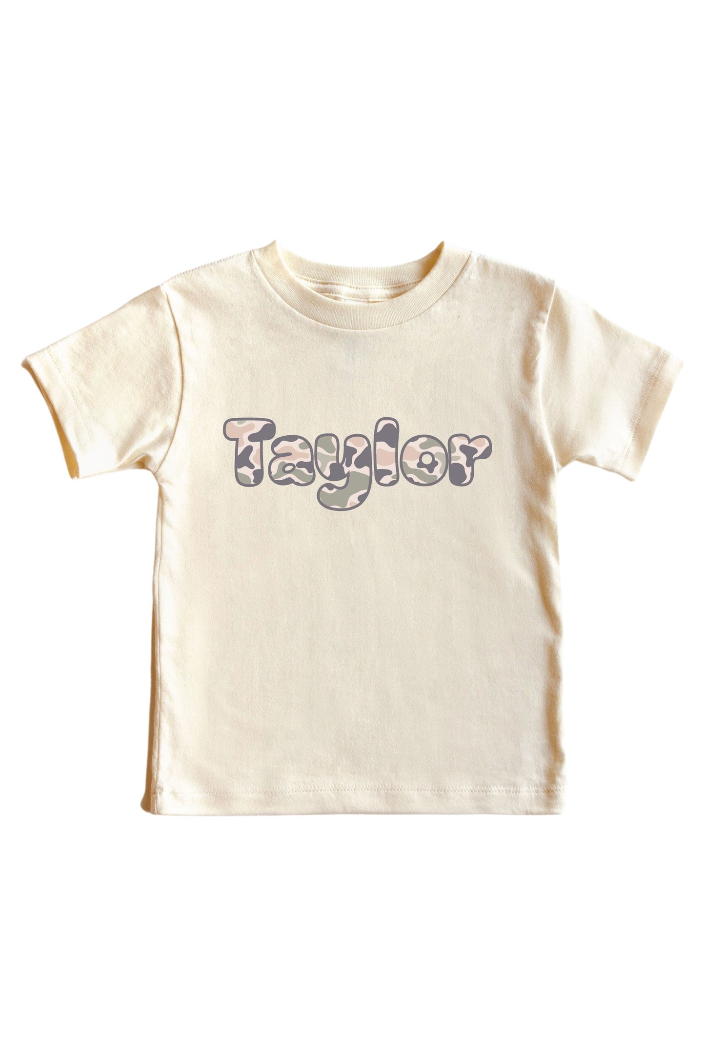 Personalized Camo Cutie Graphic Bodysuit & Kids Tee | Natural