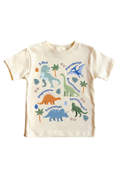 Dino Names Neutral Graphic Bodysuit & Kids Tee | Natural