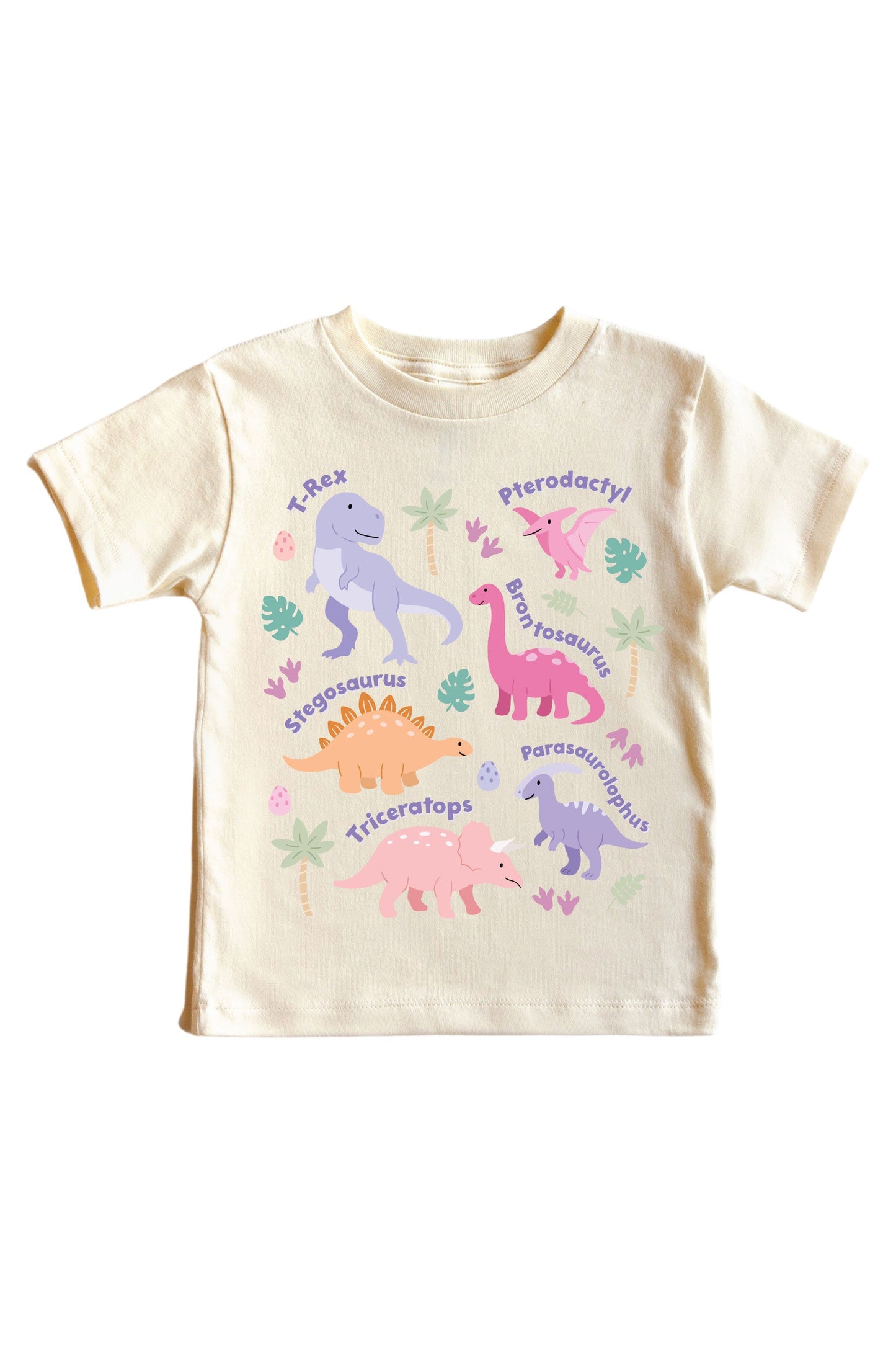 Dino Names Pink Graphic Bodysuit & Kids Tee | Natural