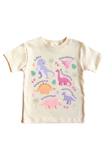 Dino Names Pink Graphic Bodysuit & Kids Tee | Natural