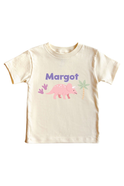 Personalized Little Fossil Pink Graphic Bodysuit & Kids Tee | Natural