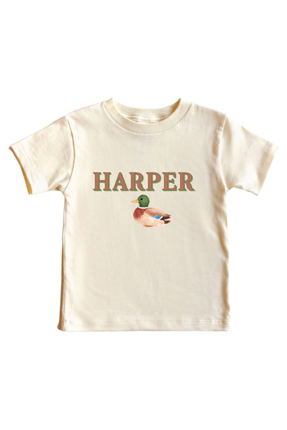 Personalized Little Mallard Graphic Bodysuit & Kids Tee | Natural