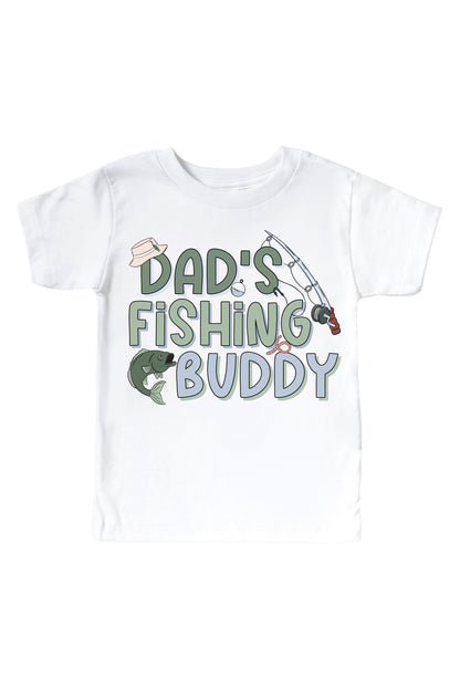 Dad's Fishing Buddy Graphic Bodysuit & Kids Tee | White