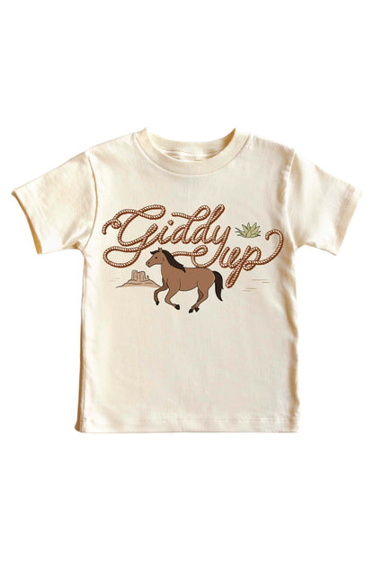 Giddy Up Neutral Graphic Bodysuit & Kids Tee | Natural