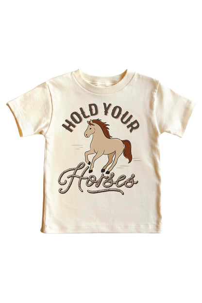 Hold Your Horses Graphic Bodysuit & Kids Tee | Natural