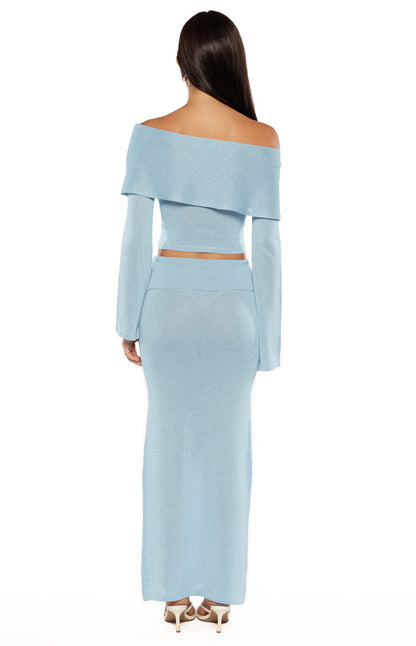 Simona Blue Long Sleeve Off Shoulder Knit Top
