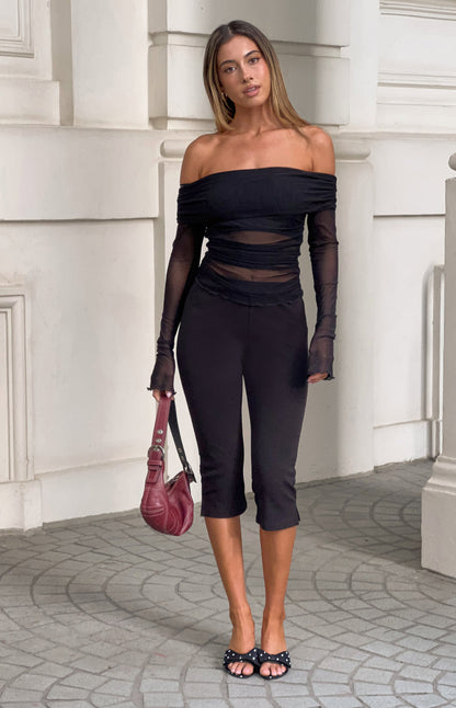 Sky Black Mesh Off Shoulder Top