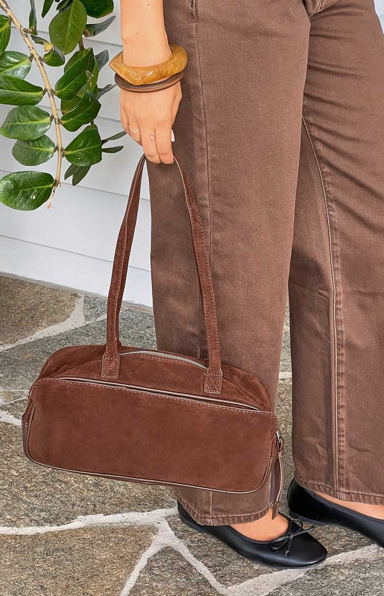 Sloane Brown Suede Baguette Bag