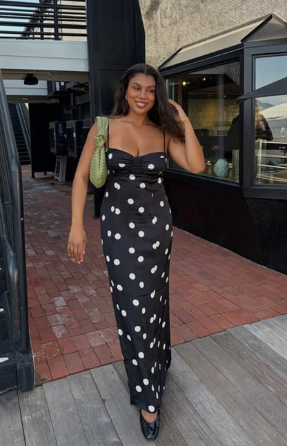 Smith Black Satin Spot Maxi Dress